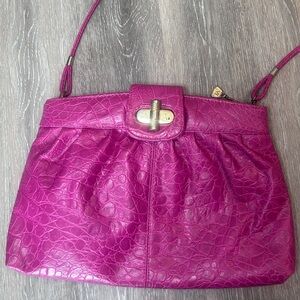 Fuchsia Crocodile-Embossed Clutch